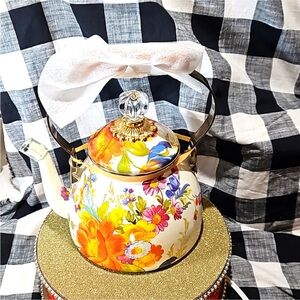 BNIB Mackenzie Childs 2qt flower market tea kettle. Never used.